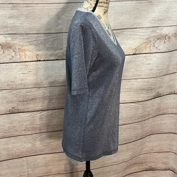 Le Comte Metallic Tee Shirt Top NWT Blue Size 36 Small Short Sleeve - Picture 4 of 12